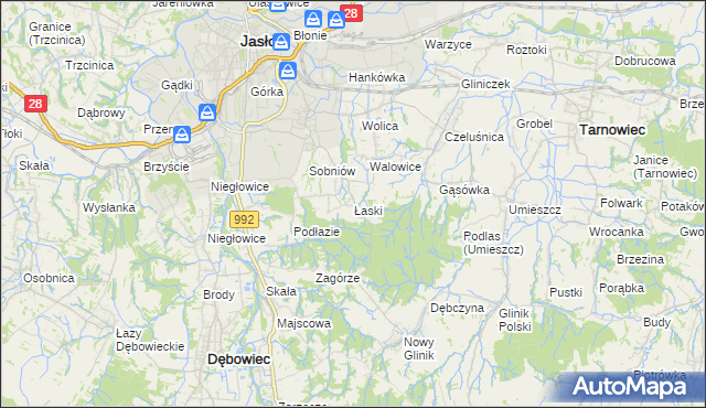 mapa Łaski gmina Jasło, Łaski gmina Jasło na mapie Targeo