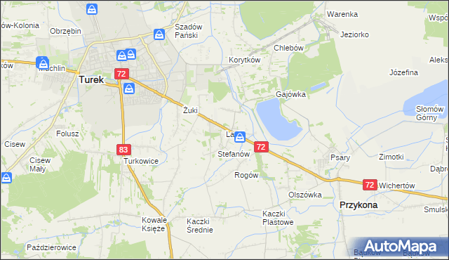 mapa Laski gmina Przykona, Laski gmina Przykona na mapie Targeo