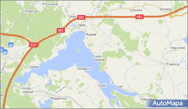 mapa Laski Wielkie gmina Kalinowo, Laski Wielkie gmina Kalinowo na mapie Targeo