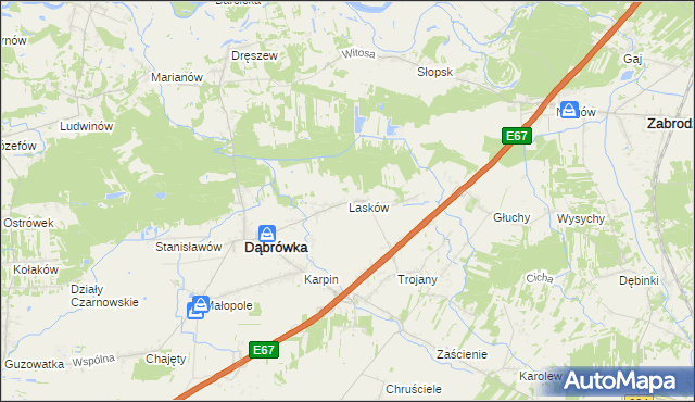 mapa Lasków gmina Dąbrówka, Lasków gmina Dąbrówka na mapie Targeo