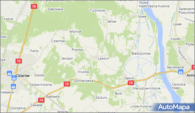 mapa Lasocin gmina Ożarów, Lasocin gmina Ożarów na mapie Targeo