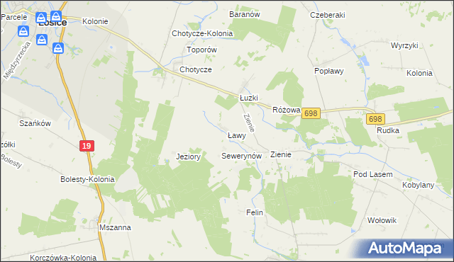 mapa Ławy gmina Huszlew, Ławy gmina Huszlew na mapie Targeo