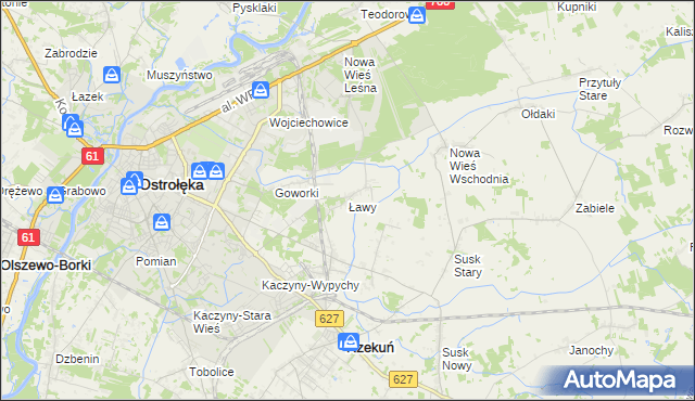 mapa Ławy gmina Rzekuń, Ławy gmina Rzekuń na mapie Targeo