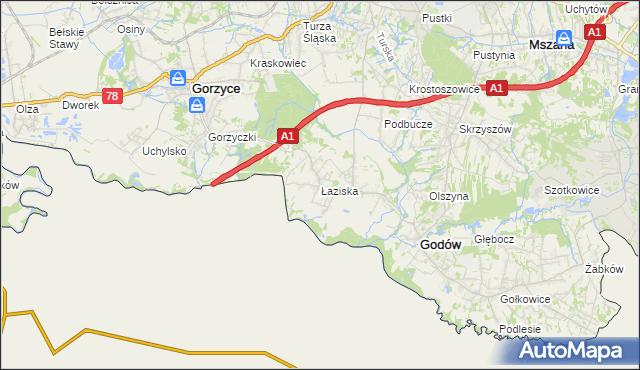 mapa Łaziska gmina Godów, Łaziska gmina Godów na mapie Targeo