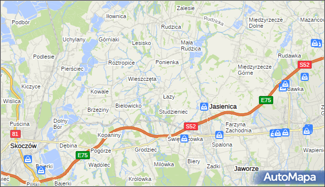 mapa Łazy gmina Jasienica, Łazy gmina Jasienica na mapie Targeo