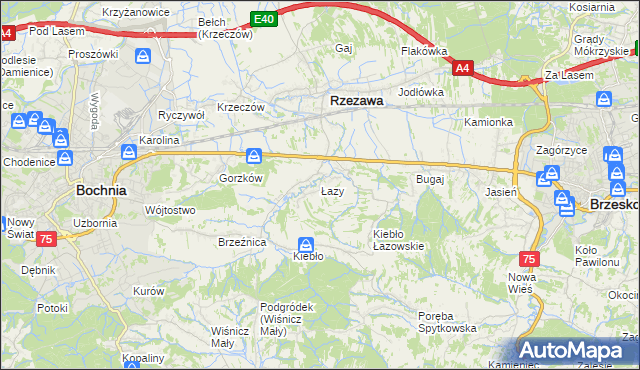 mapa Łazy gmina Rzezawa, Łazy gmina Rzezawa na mapie Targeo