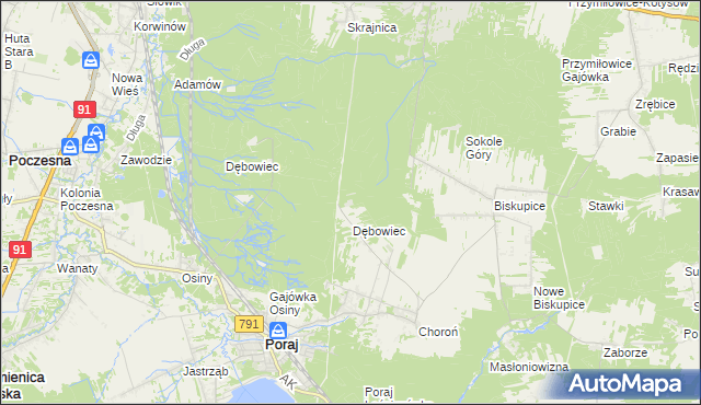 mapa Leśniczówka Dębowiec gmina Olsztyn, Leśniczówka Dębowiec gmina Olsztyn na mapie Targeo