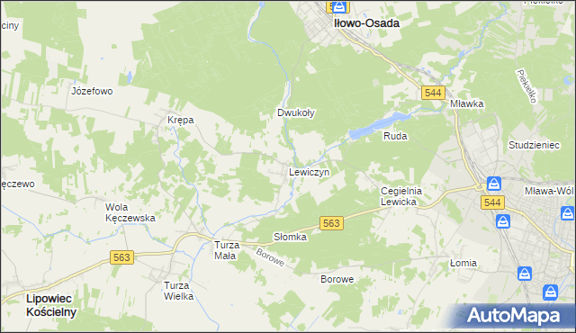 mapa Lewiczyn gmina Lipowiec Kościelny, Lewiczyn gmina Lipowiec Kościelny na mapie Targeo