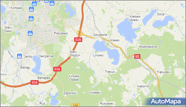 mapa Linowo gmina Purda, Linowo gmina Purda na mapie Targeo