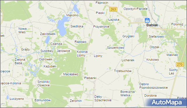 mapa Lipiny gmina Osiek Mały, Lipiny gmina Osiek Mały na mapie Targeo