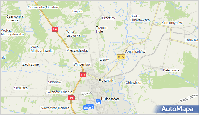 mapa Lisów gmina Lubartów, Lisów gmina Lubartów na mapie Targeo