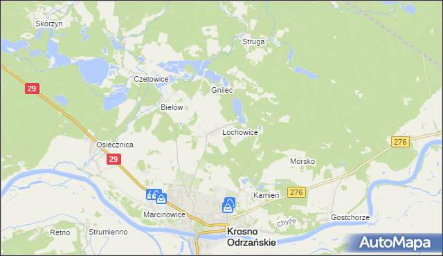 mapa Łochowice gmina Krosno Odrzańskie, Łochowice gmina Krosno Odrzańskie na mapie Targeo