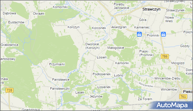 mapa Łosień gmina Piekoszów, Łosień gmina Piekoszów na mapie Targeo