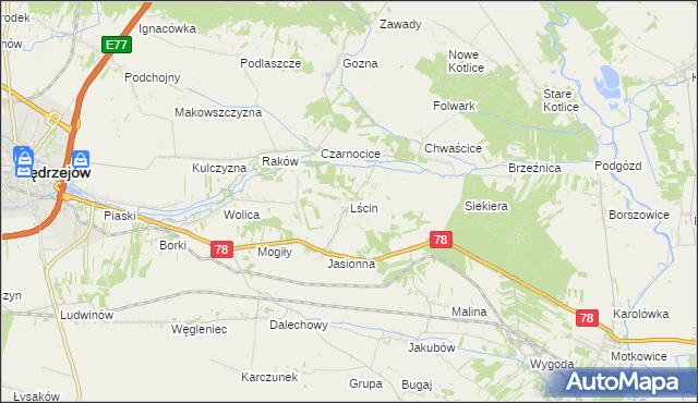 mapa Lścin, Lścin na mapie Targeo