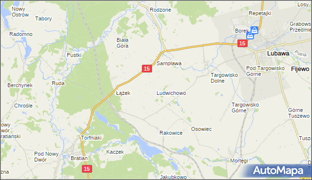 mapa Ludwichowo gmina Lubawa, Ludwichowo gmina Lubawa na mapie Targeo