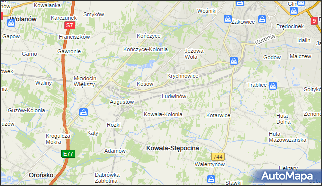 mapa Ludwinów gmina Kowala, Ludwinów gmina Kowala na mapie Targeo