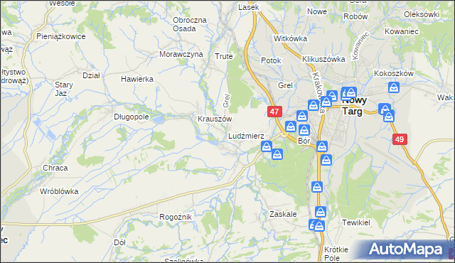 mapa Ludźmierz, Ludźmierz na mapie Targeo