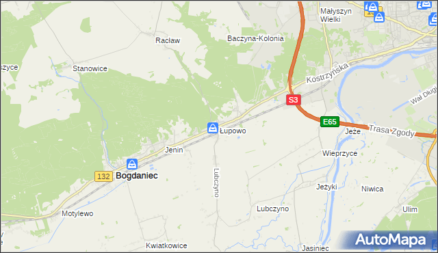 mapa Łupowo gmina Bogdaniec, Łupowo gmina Bogdaniec na mapie Targeo