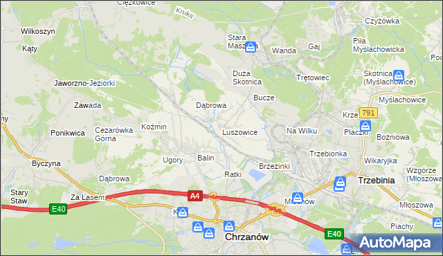 mapa Luszowice gmina Chrzanów, Luszowice gmina Chrzanów na mapie Targeo