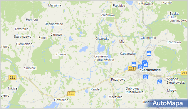 mapa Łyśniewo Sierakowickie, Łyśniewo Sierakowickie na mapie Targeo