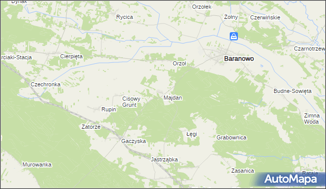 mapa Majdan gmina Baranowo, Majdan gmina Baranowo na mapie Targeo