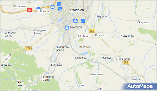 mapa Makowice gmina Świdnica, Makowice gmina Świdnica na mapie Targeo