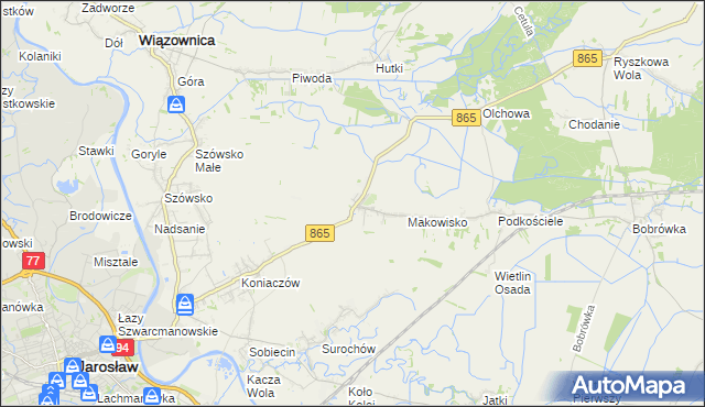 mapa Makowiska gmina Jarosław, Makowiska gmina Jarosław na mapie Targeo