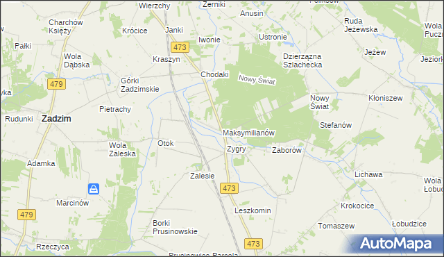 mapa Maksymilianów gmina Zadzim, Maksymilianów gmina Zadzim na mapie Targeo