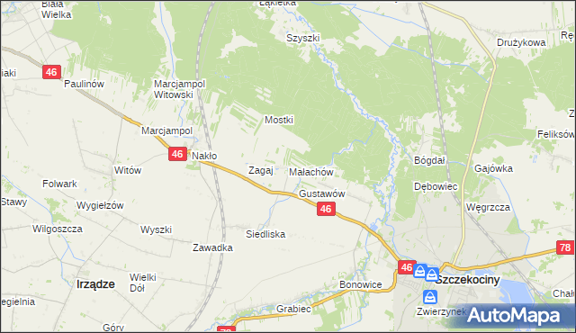 mapa Małachów gmina Szczekociny, Małachów gmina Szczekociny na mapie Targeo