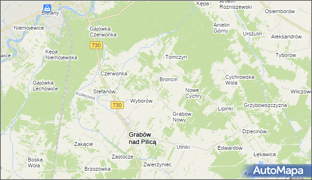 mapa Małęczyn gmina Grabów nad Pilicą, Małęczyn gmina Grabów nad Pilicą na mapie Targeo