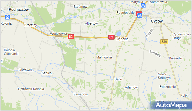 mapa Malinówka gmina Cyców, Malinówka gmina Cyców na mapie Targeo