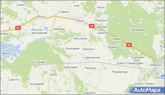 mapa Maluszyn gmina Szczutowo, Maluszyn gmina Szczutowo na mapie Targeo