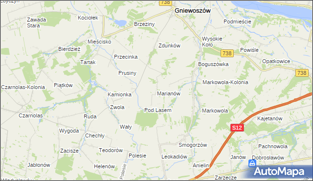 mapa Marianów gmina Gniewoszów, Marianów gmina Gniewoszów na mapie Targeo