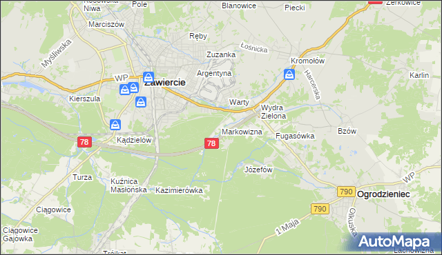 mapa Markowizna gmina Ogrodzieniec, Markowizna gmina Ogrodzieniec na mapie Targeo