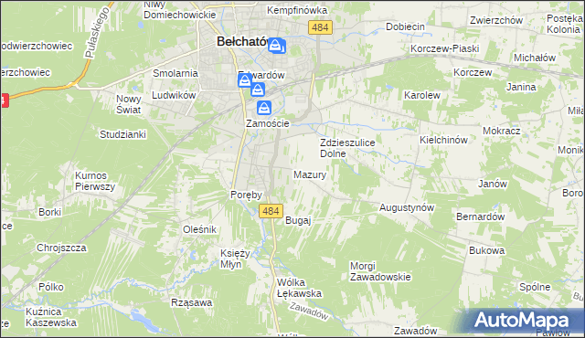 mapa Mazury gmina Bełchatów, Mazury gmina Bełchatów na mapie Targeo