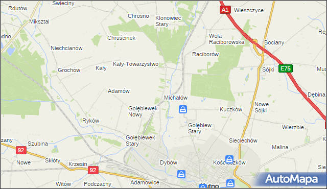 mapa Michałów gmina Kutno, Michałów gmina Kutno na mapie Targeo