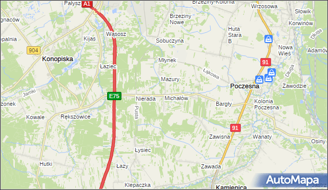 mapa Michałów gmina Poczesna, Michałów gmina Poczesna na mapie Targeo