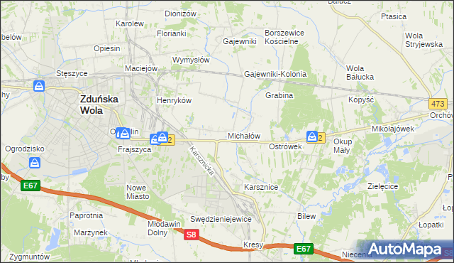 mapa Michałów gmina Zduńska Wola, Michałów gmina Zduńska Wola na mapie Targeo