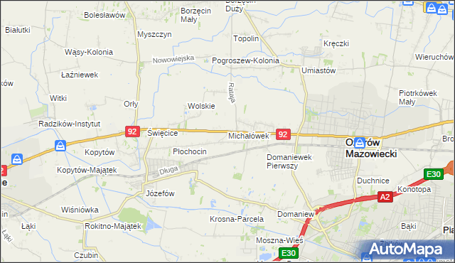 mapa Michałówek gmina Ożarów Mazowiecki, Michałówek gmina Ożarów Mazowiecki na mapie Targeo