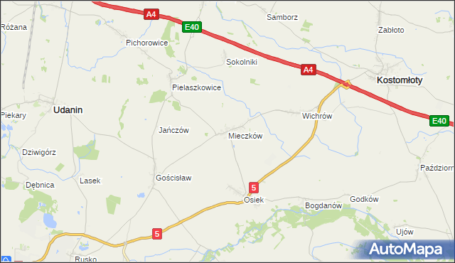 mapa Mieczków gmina Kostomłoty, Mieczków gmina Kostomłoty na mapie Targeo