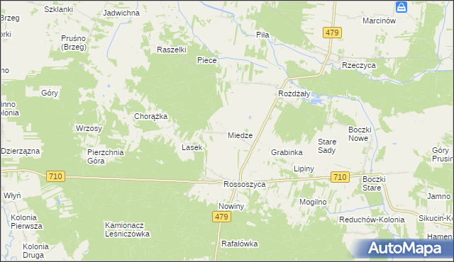 mapa Miedze, Miedze na mapie Targeo