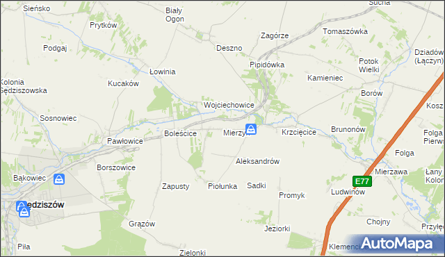 mapa Mierzyn gmina Sędziszów, Mierzyn gmina Sędziszów na mapie Targeo