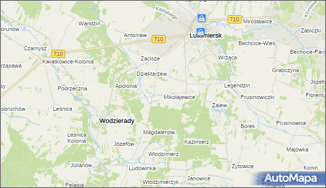 mapa Mikołajewice gmina Lutomiersk, Mikołajewice gmina Lutomiersk na mapie Targeo