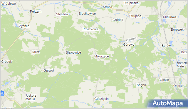 mapa Mikorzyce gmina Wołów, Mikorzyce gmina Wołów na mapie Targeo