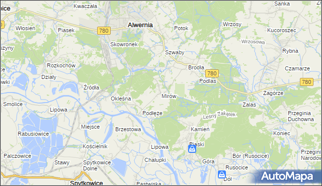 mapa Mirów gmina Alwernia, Mirów gmina Alwernia na mapie Targeo