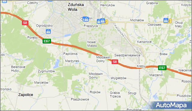 mapa Młodawin Dolny, Młodawin Dolny na mapie Targeo