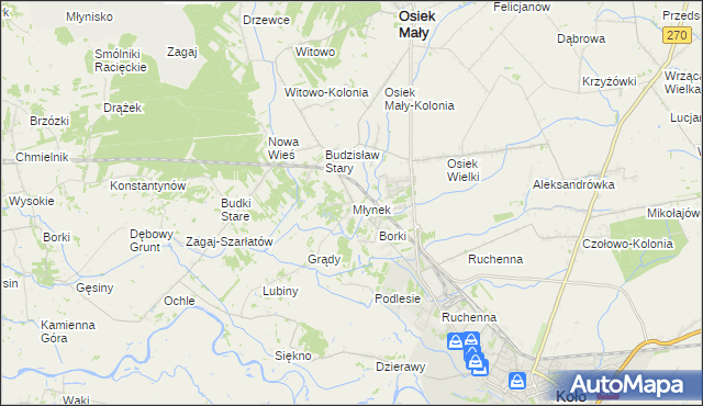 mapa Młynek gmina Osiek Mały, Młynek gmina Osiek Mały na mapie Targeo