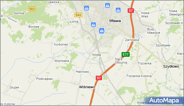 mapa Modła gmina Wiśniewo, Modła gmina Wiśniewo na mapie Targeo