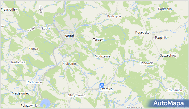 mapa Modrzewie gmina Wleń, Modrzewie gmina Wleń na mapie Targeo