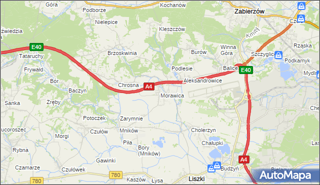 mapa Morawica gmina Liszki, Morawica gmina Liszki na mapie Targeo